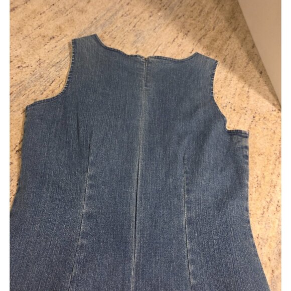 Chadwicks of Boston Size 6 Sleeveless Stretch Denim Shift Dress Midi Knee Zip - Picture 10 of 14
